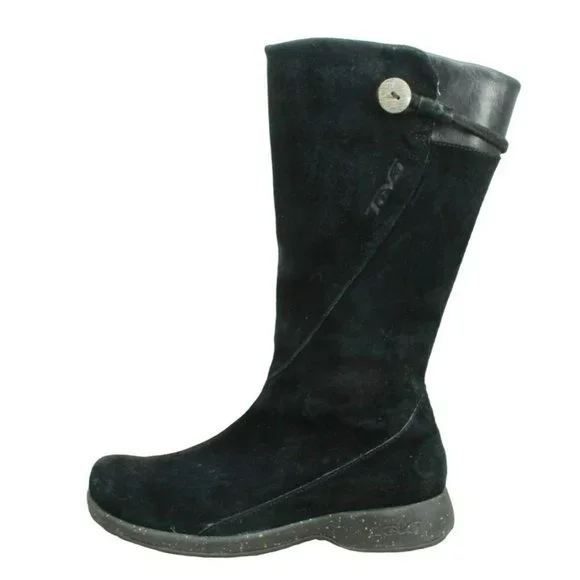 Teva Montecito Black Suede Side Zip Water Resistant Mid Calf Boots Size